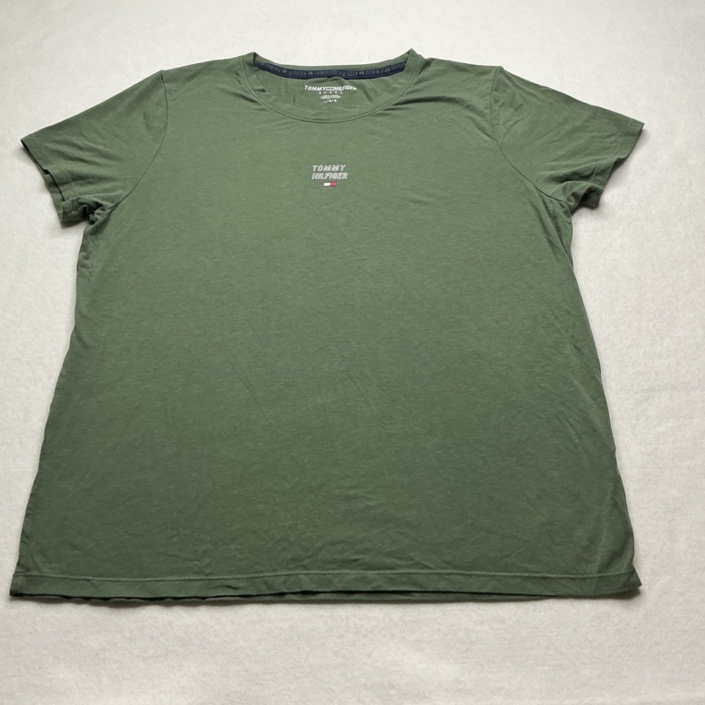 Tommy Hilfiger Sport Womens Large Green Short Sleeve Logo T-Shirt